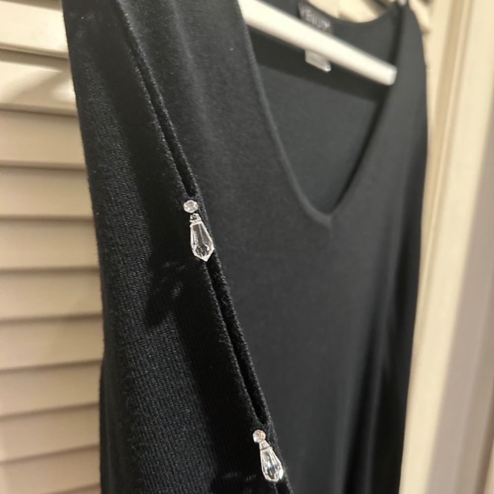 NWOT Venus Black Sheath Dress with full sleeve peep holes and teardrop crystals - Picture 4 of 6